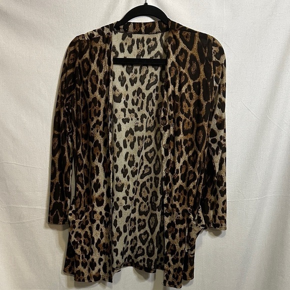 Sweaters - Leopard Print Open Front Cardigan